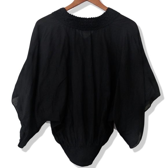 Drapey black cotton boho top | crochet v neck - Picture 2 of 4